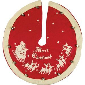 Retro Vintage Mini Tree Skirt Merry Christmas Felt Jingle Bell Trim Santa 12"